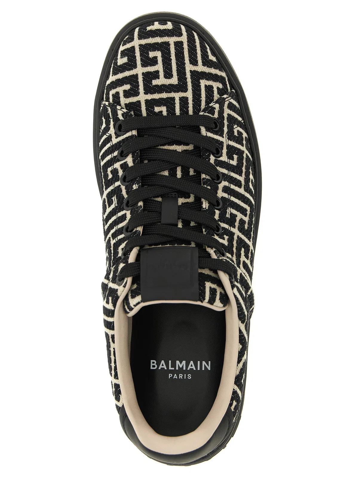 Balmain B-court Sneakers In Leather And Monogram Jacquard In Black