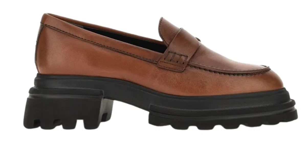 Brown Leather Rubber Flat Shoes