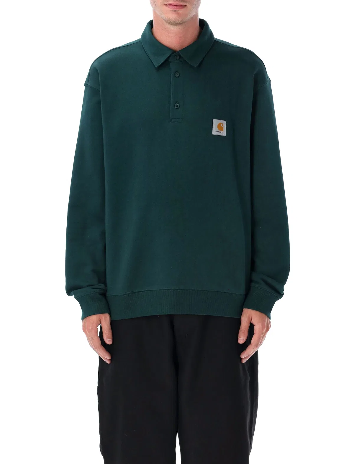 Black Cotton Polo Sweatshirt