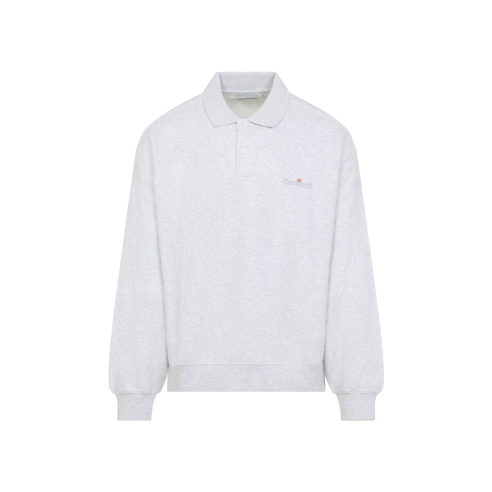 Ash Heather Grey Cotton Label Polo Sweater