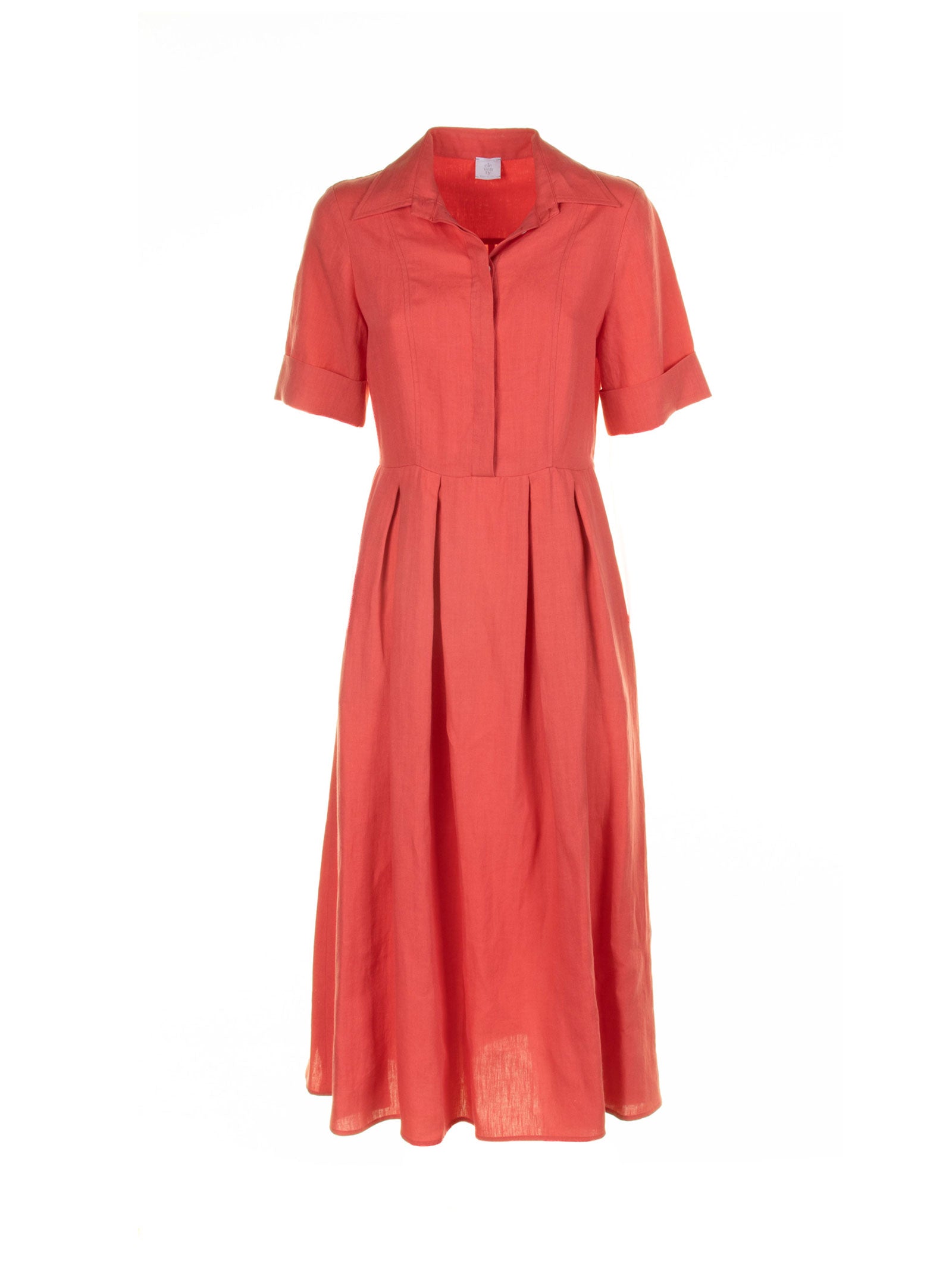 Long Coral Half-Sleeved Linen Dress