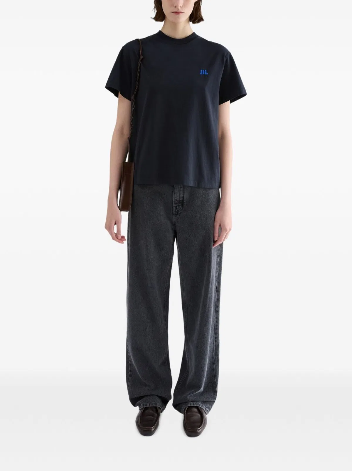 Jil Sander Cotton T-shirt With Contrasting Embroidered Front Logo In Blue