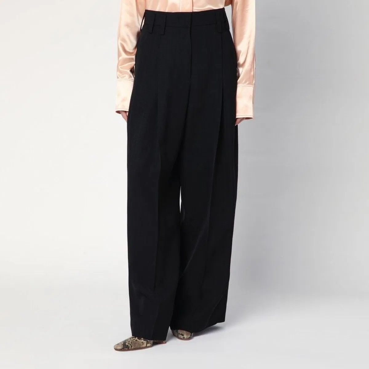Wide Black Pants In Silk Blend