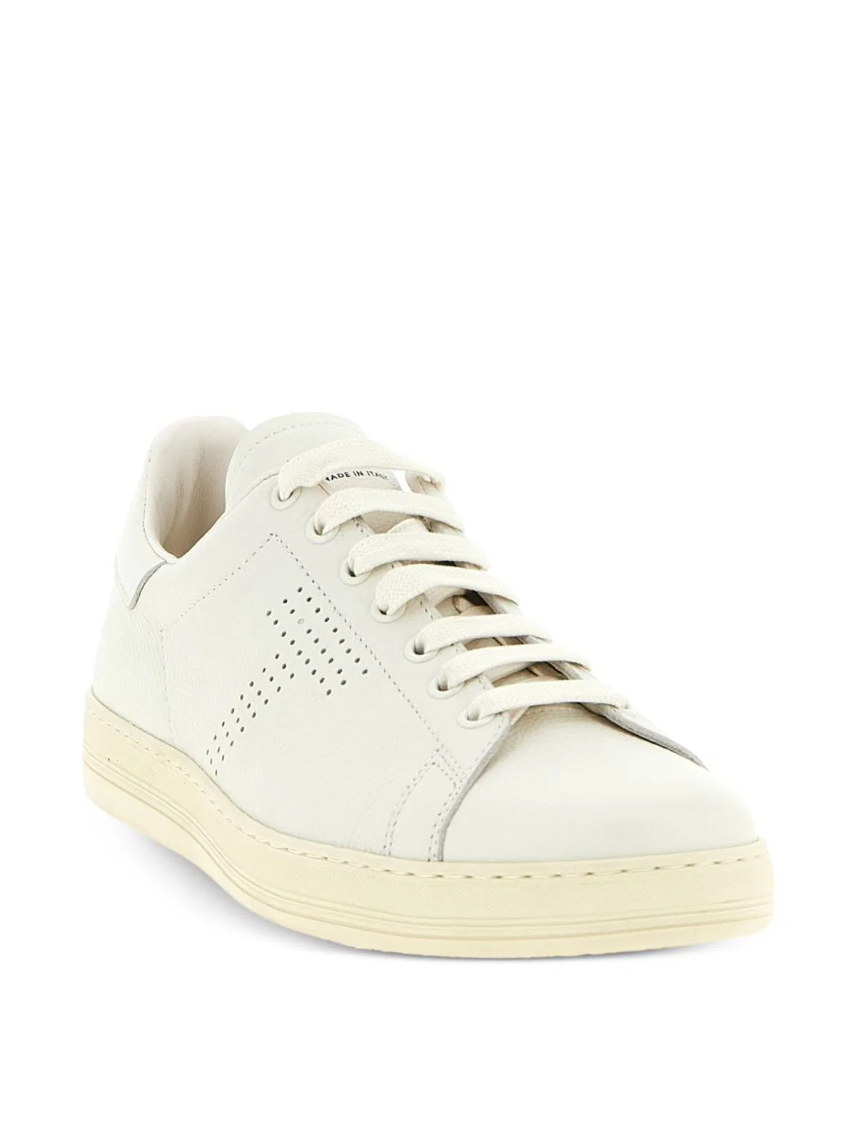 Tom Ford Perforated-logo Leather Sneakers In White
