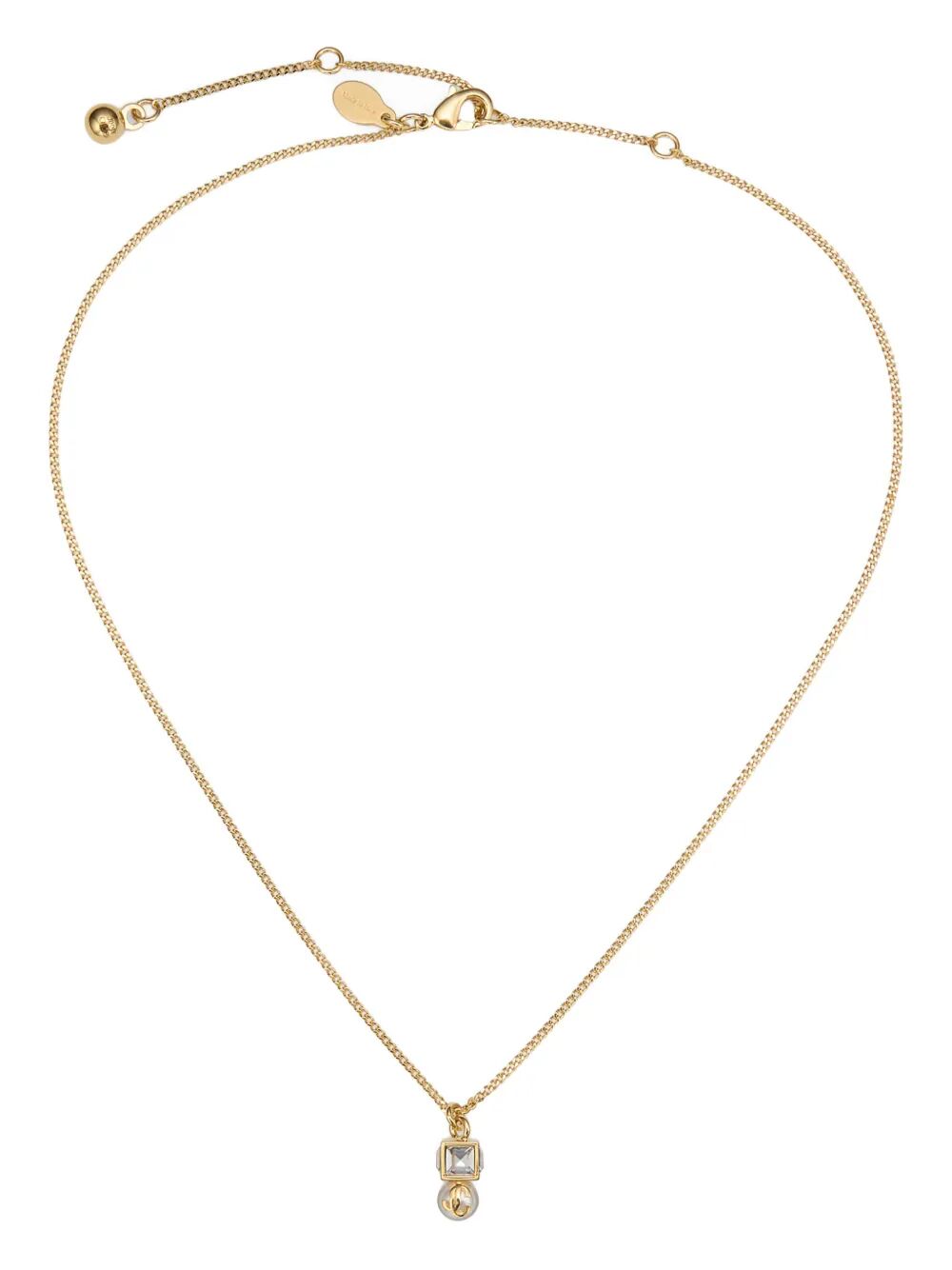 Gold Metal Jc Pearl Cube Pendant Necklace