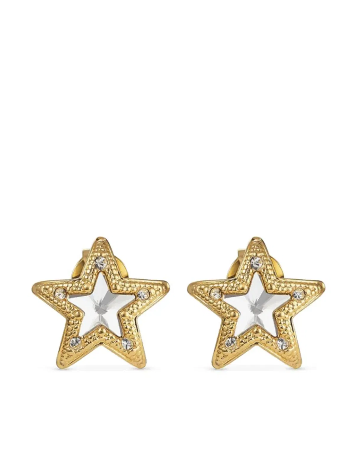 Gold-Finish Metal Jc Star Stud Earrings With Swarovski Crystals
