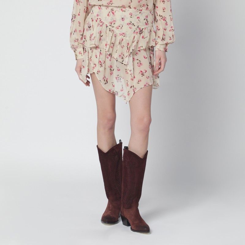 Isabel Marant Etoile Lolita Beige Mini Skirt With Floral Print