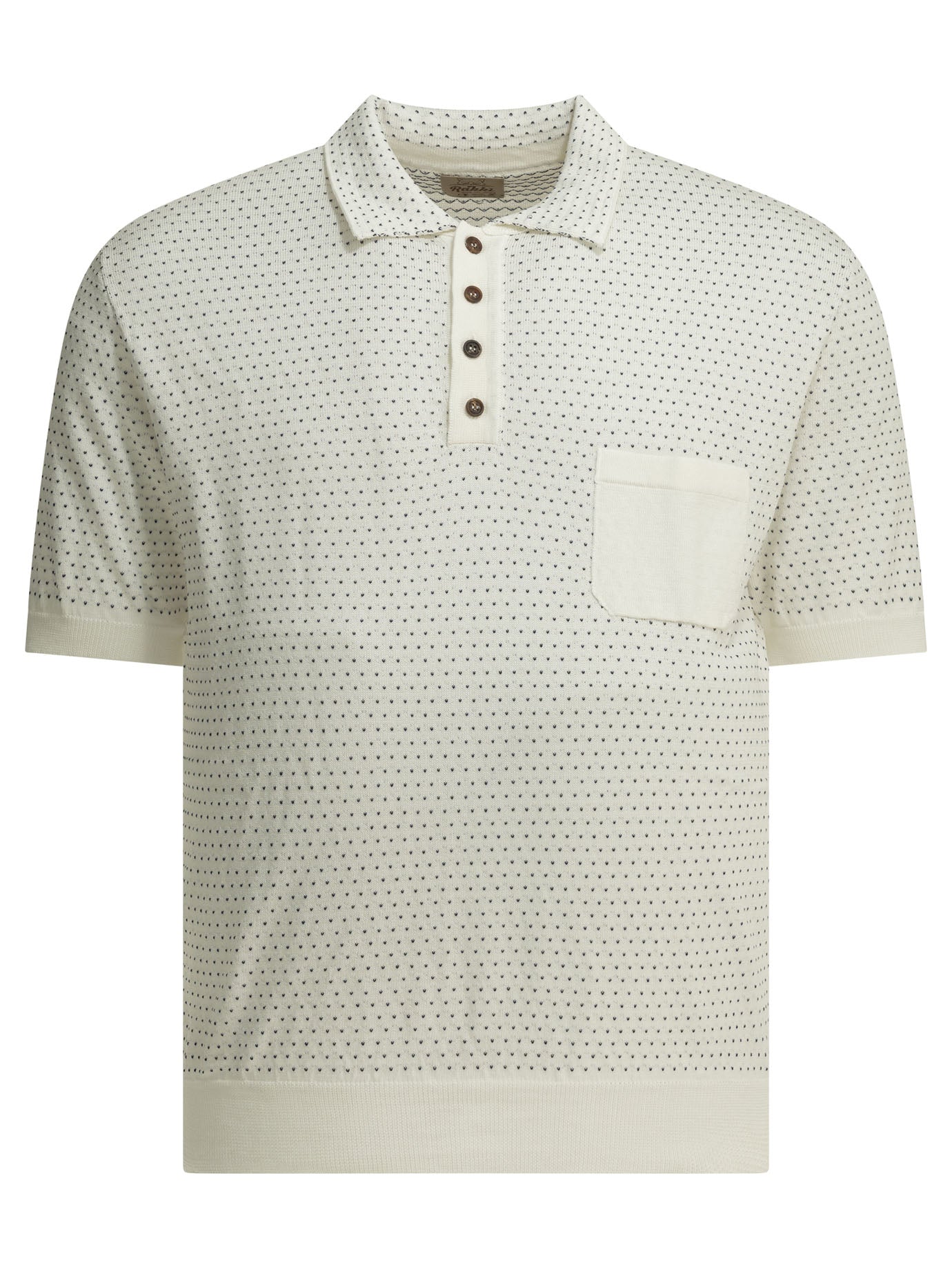 Rakki White Cotton Textured Knit Button Polo Shirt