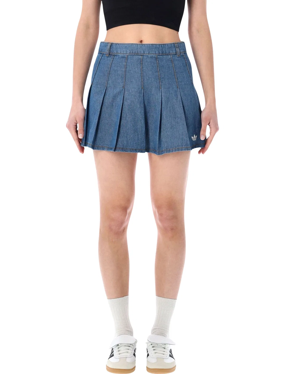Denim Pleated Mini Skirt