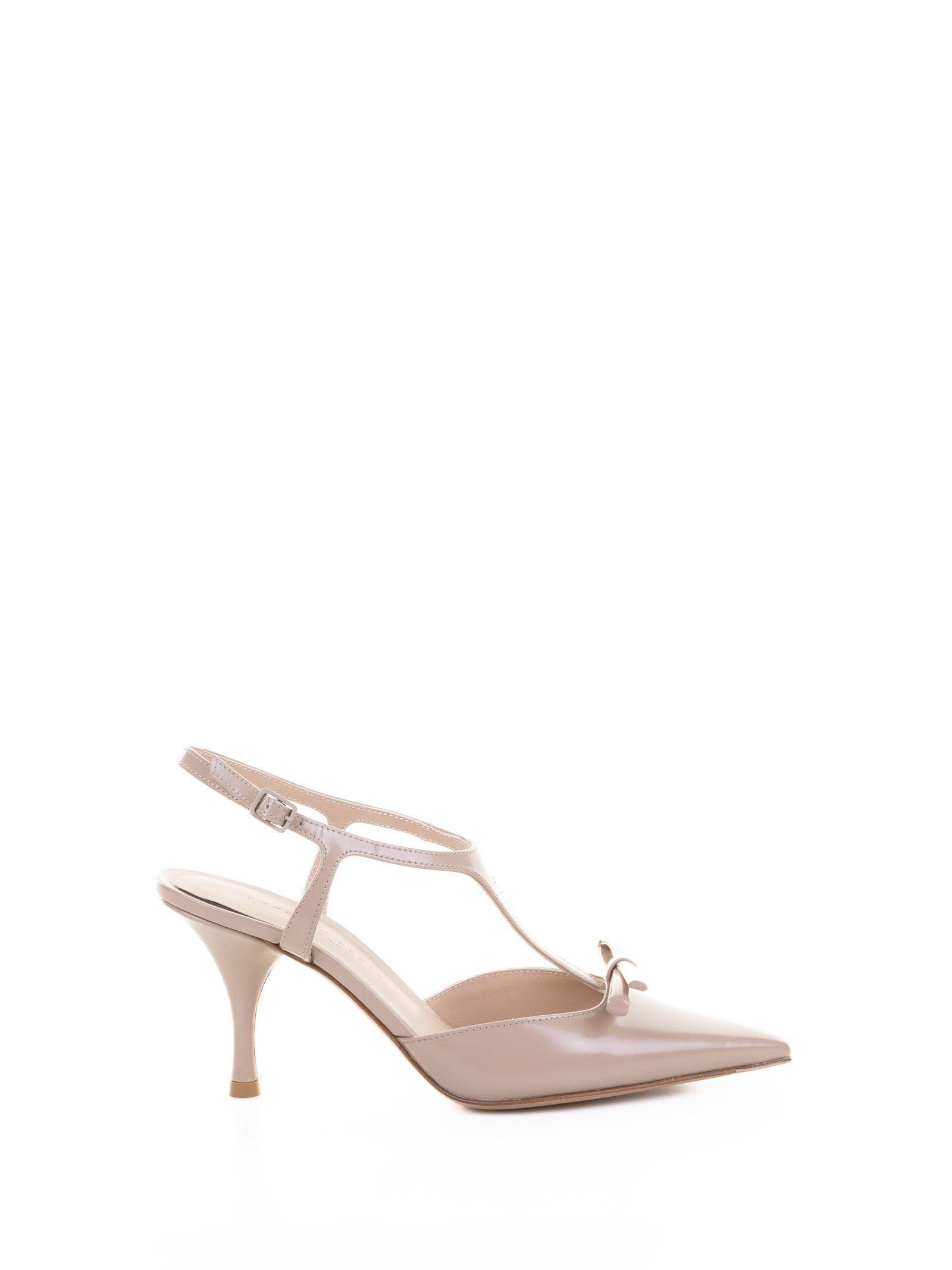 Brushed Leather Pumps With Bow In Powder