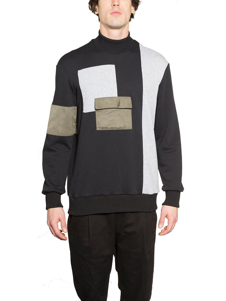 Patchwork Sweatshirt With Standing Collar