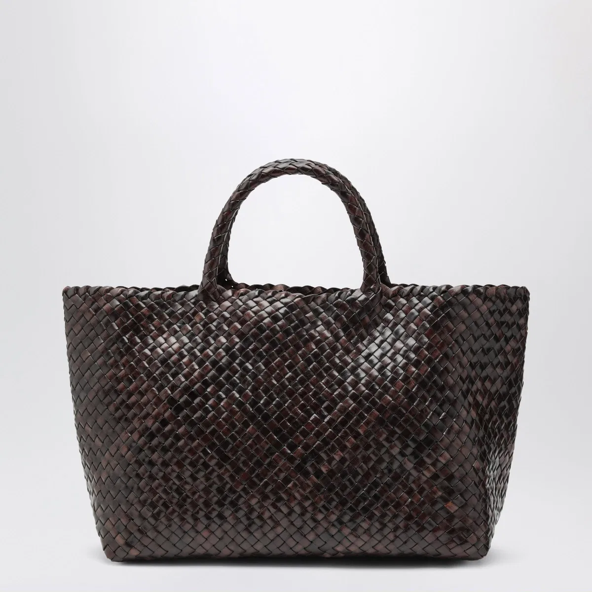 Bali Tote Bag In Woven Leather, Dark Brown