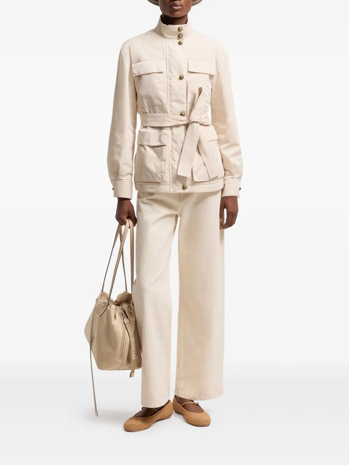 Moncler Natural Camal Wide Jean Pants In Ivory