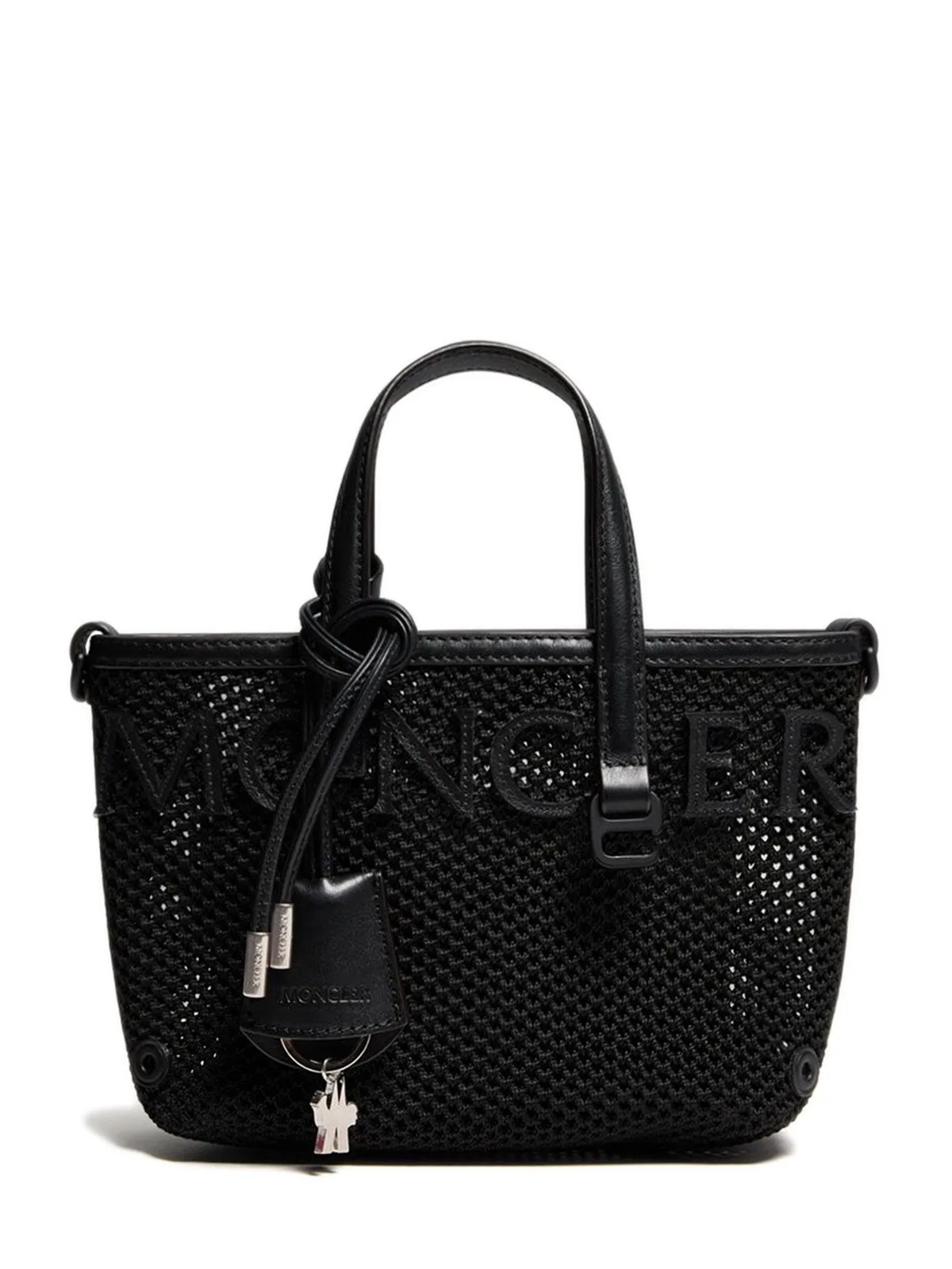 Moncler Mini Mesh And Leather Handbag With Adjustable Strap In Black