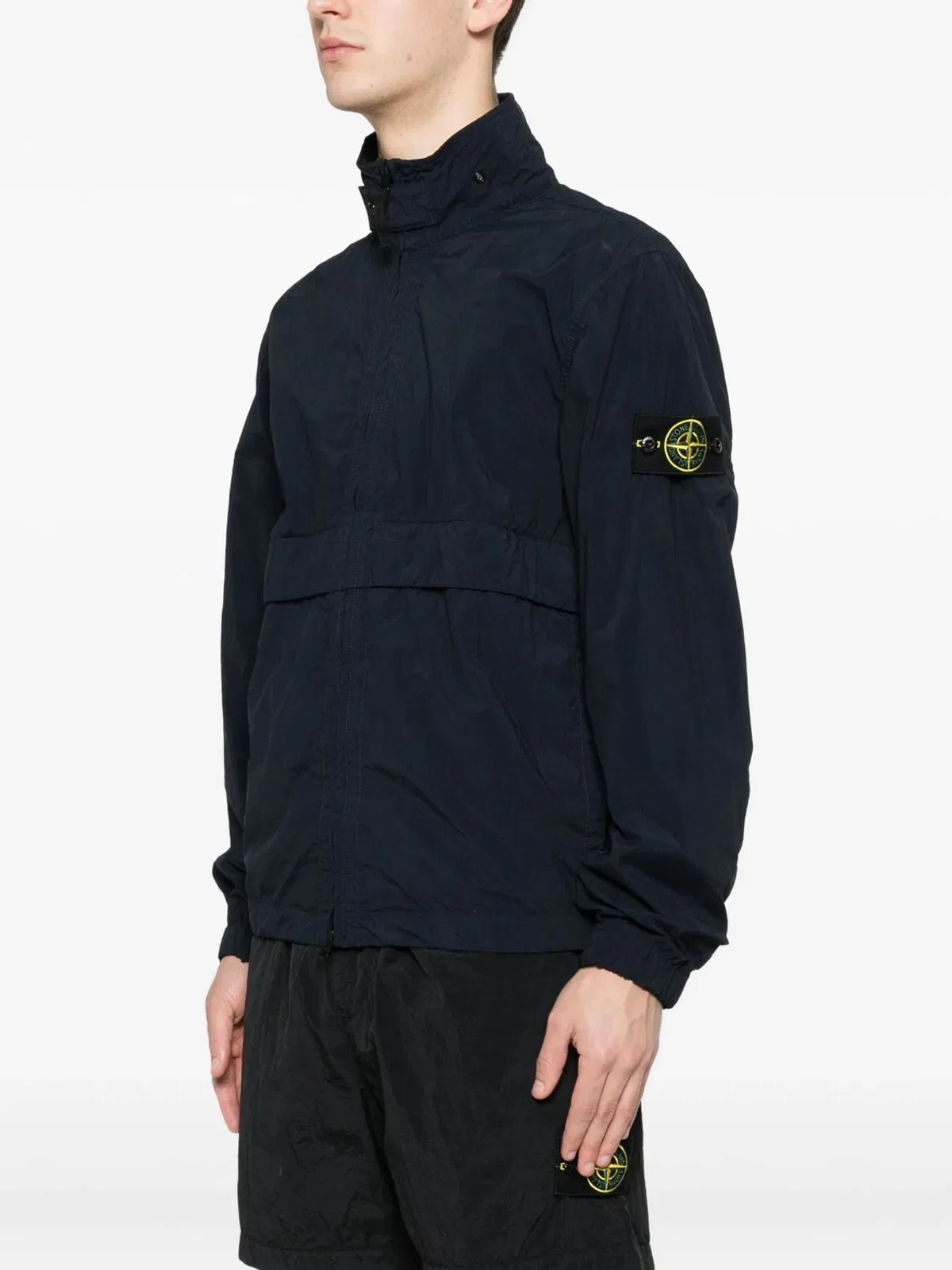 Stone Island Navy Blue Polyamide Jacket In Black