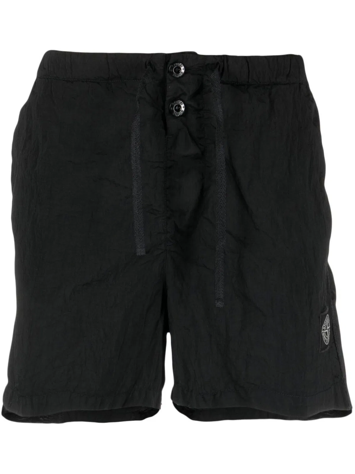 Drawstring-Fastening Logo-Patch Swim Shorts