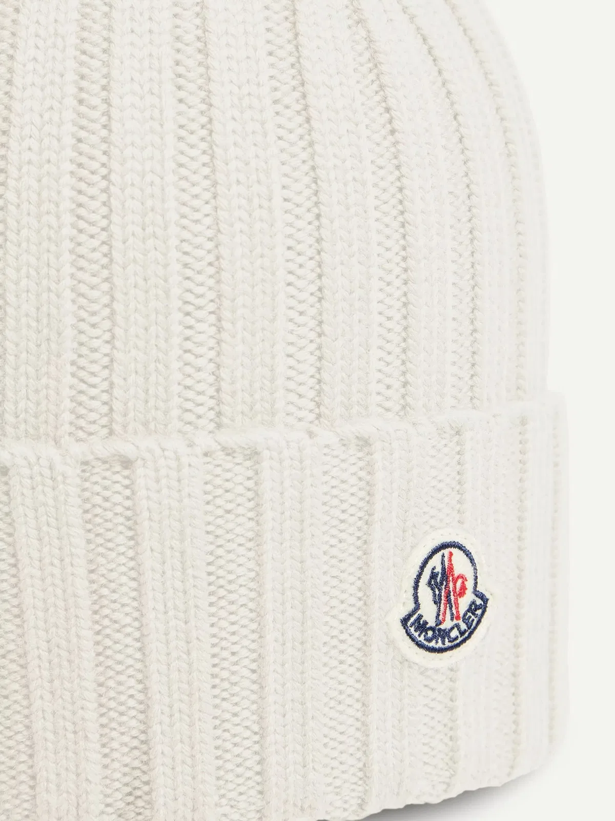 Moncler Logo Wool Beanie In White