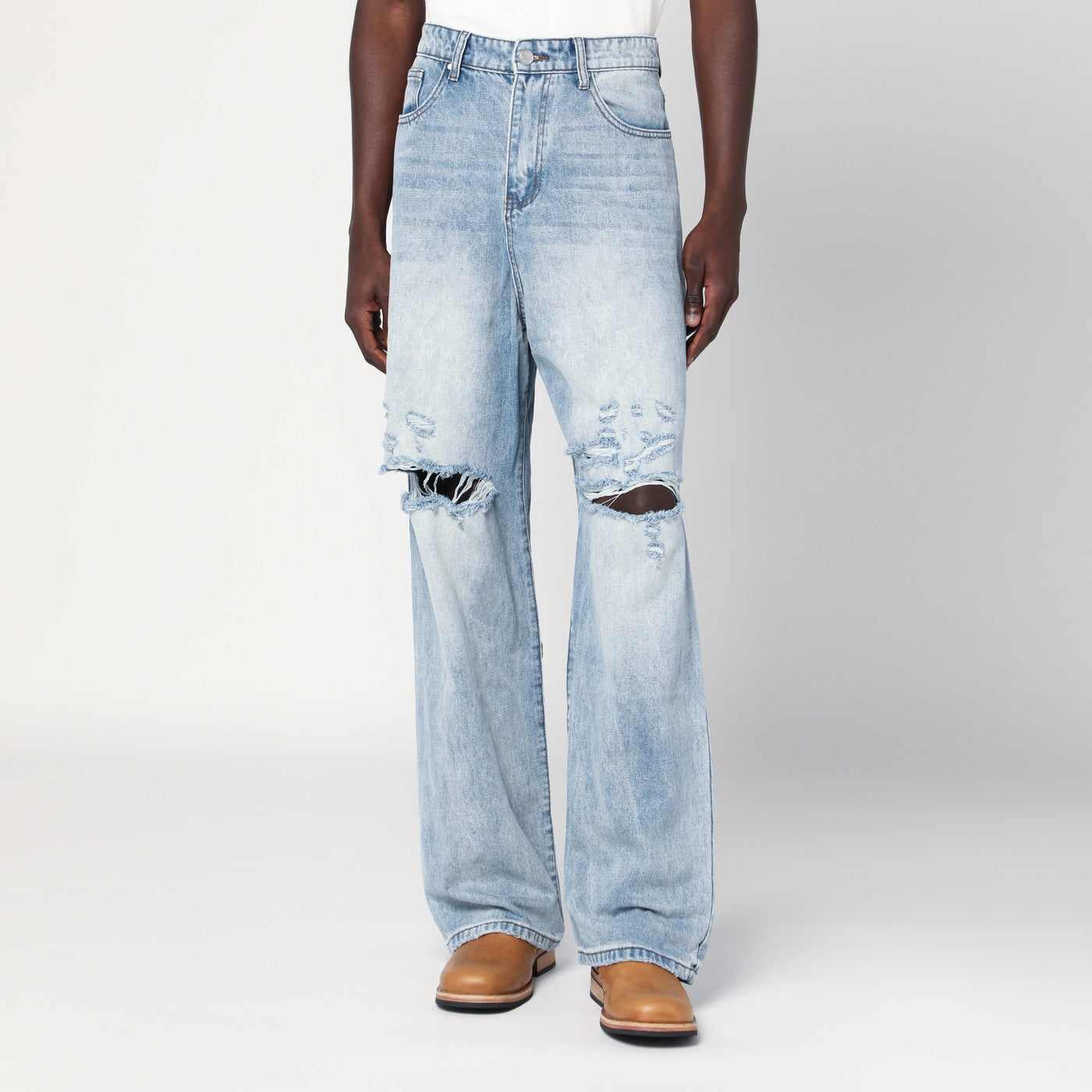 Light Blue Washed Jeans With Rips