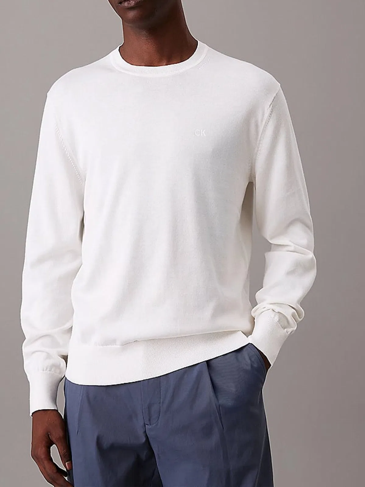 Men White Cotton Sweatshirt
