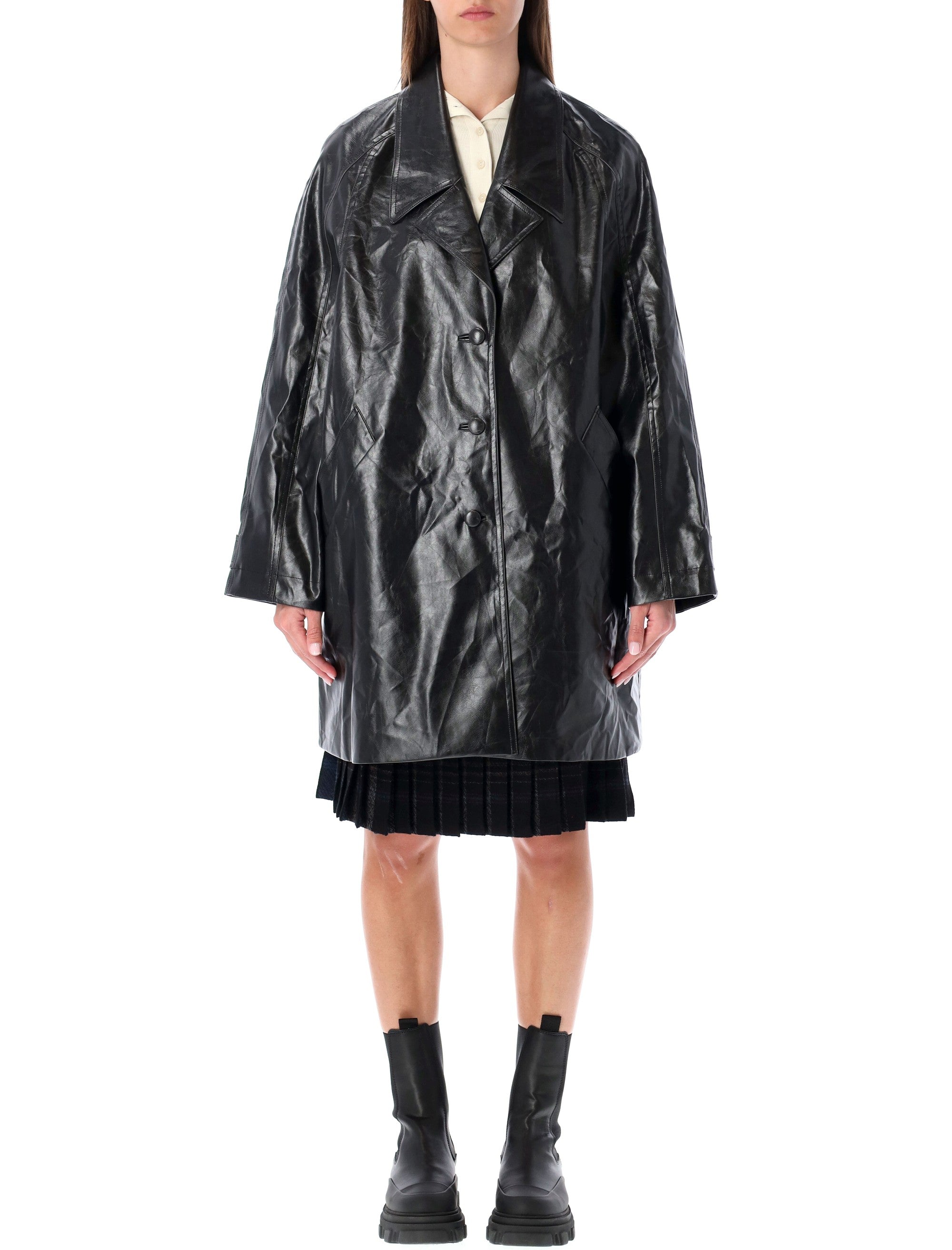 Oversized Black Faux Leather Coat