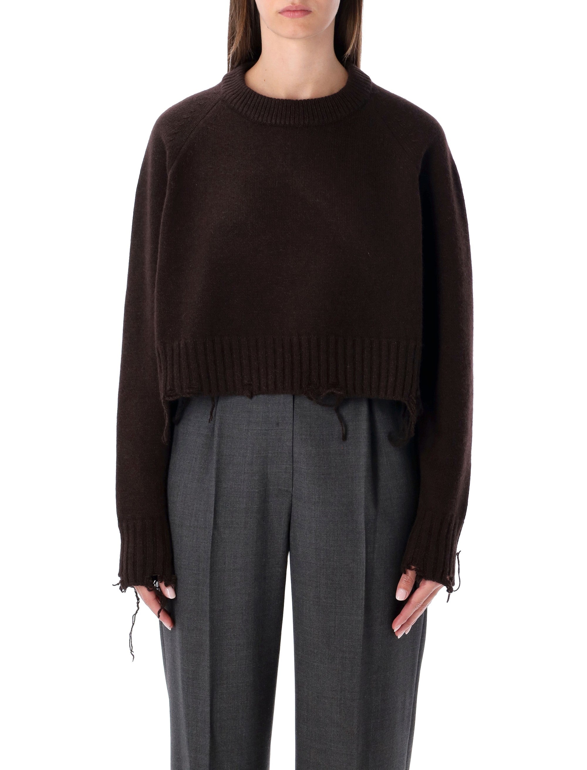 Damaged Wool Blend Cropped Pullover Brown