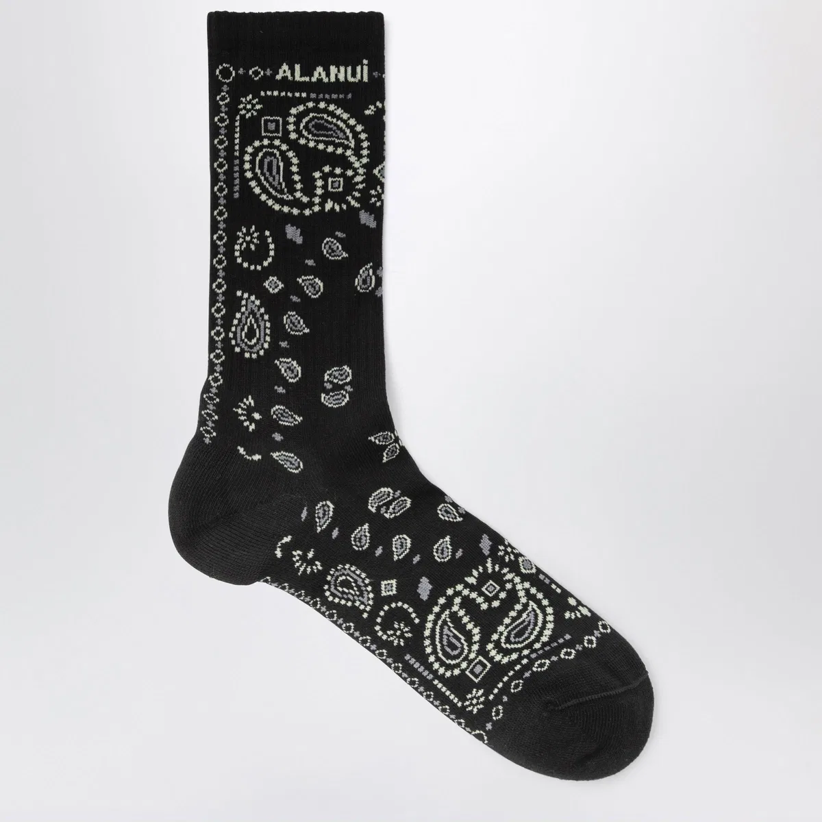 Black Cotton-Blend Bandana-Pattern Socks