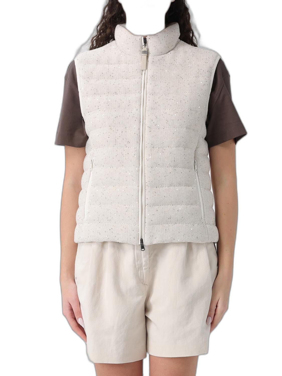 Padded Cotton Waistcoat With Sequins And Precious Details