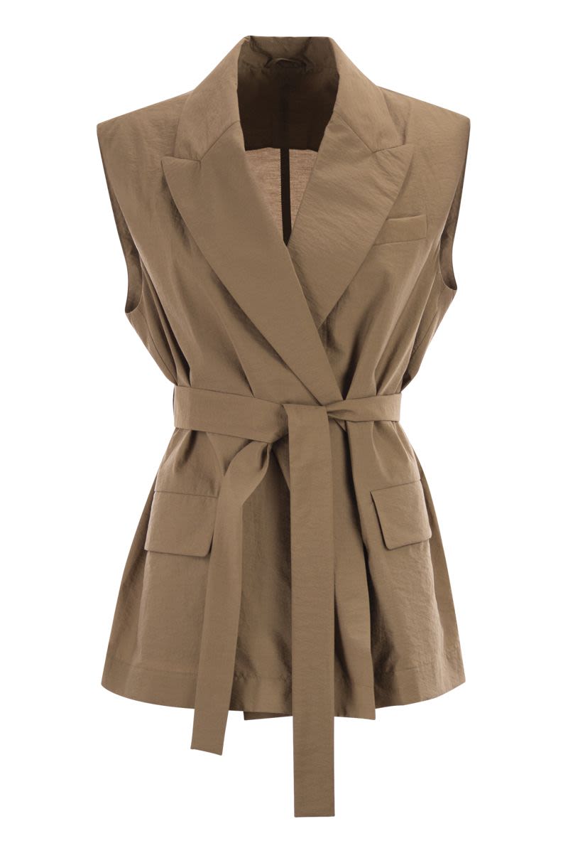 Techno Cotton Poplin Waistcoat With Belt And Pendant