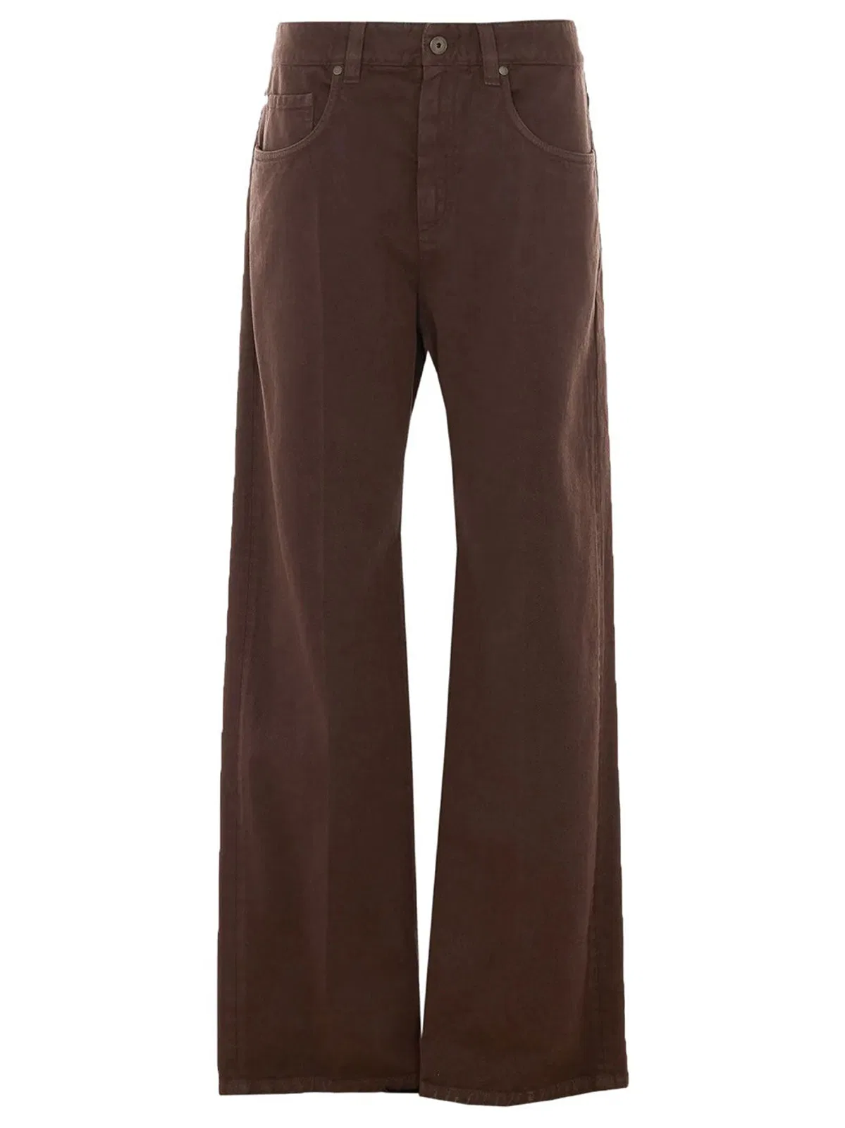 Brown Brunello Cucinelli Womens Contemporary Loose Cotton Denim Jeans Featuring A Signature Monile Logo Detail.