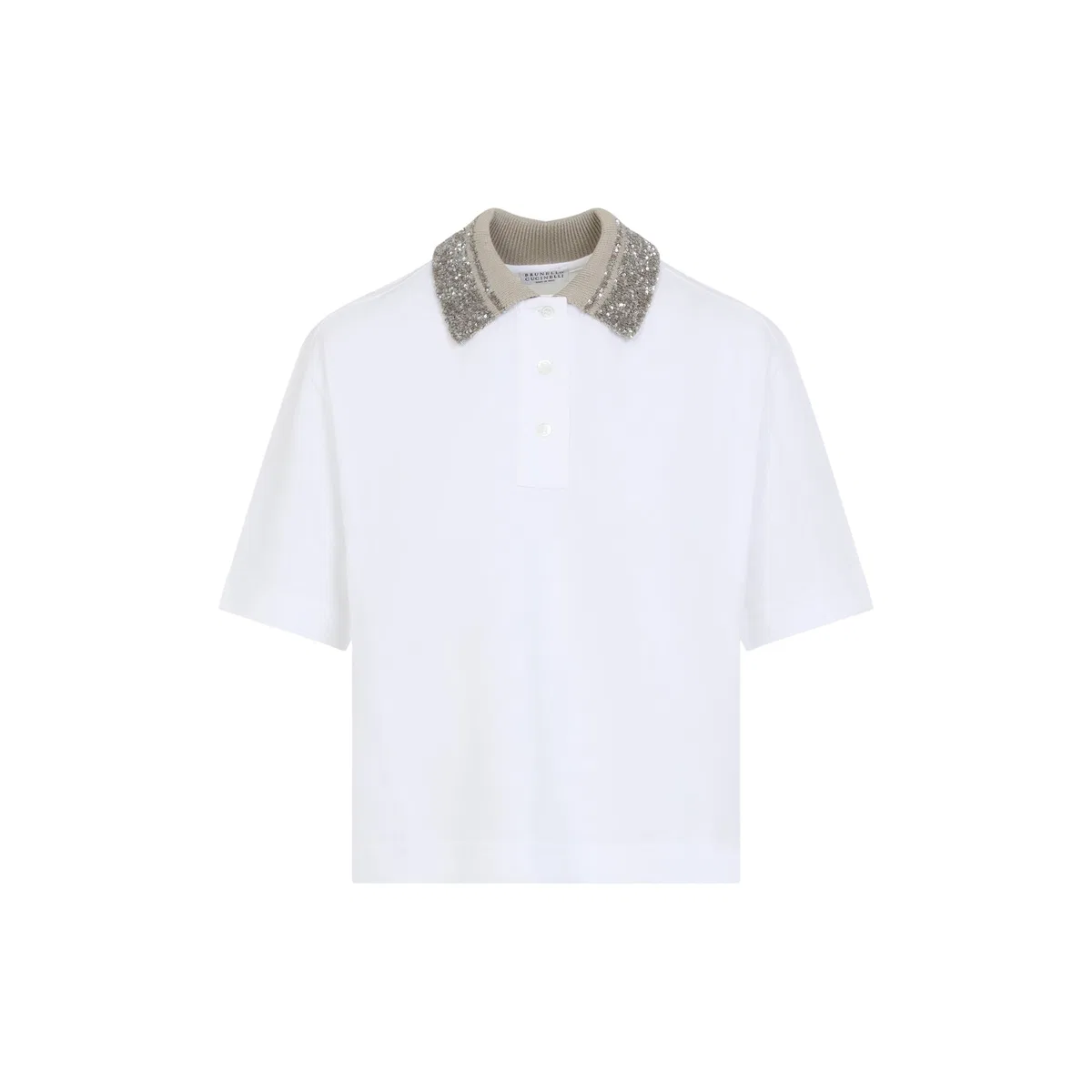 Cotton Jersey Polo Shirt With Dazzling Knit Collar