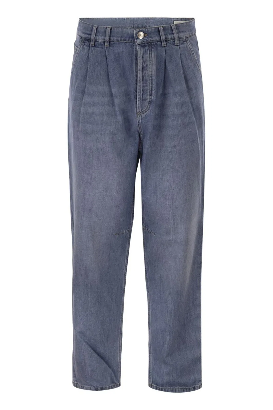 Baggy Jeans In Cotton Denim With Double Pleats