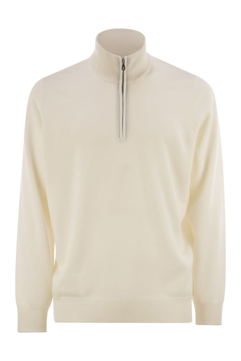 High-Necked Cashmere Sweater With Zip Opening