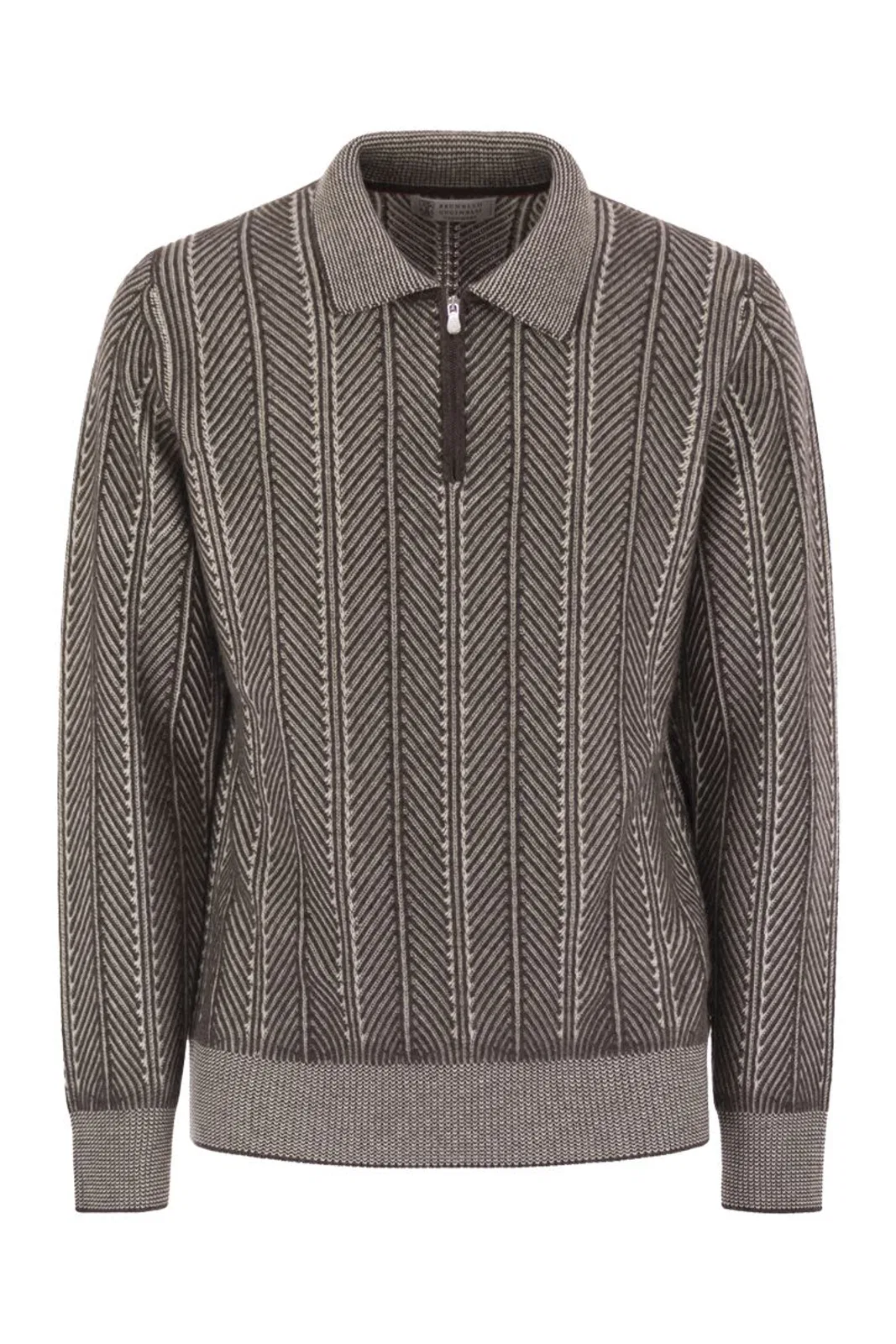 Vanisé Chevron Cashmere Sweater With Polo Neck And Zip Opening