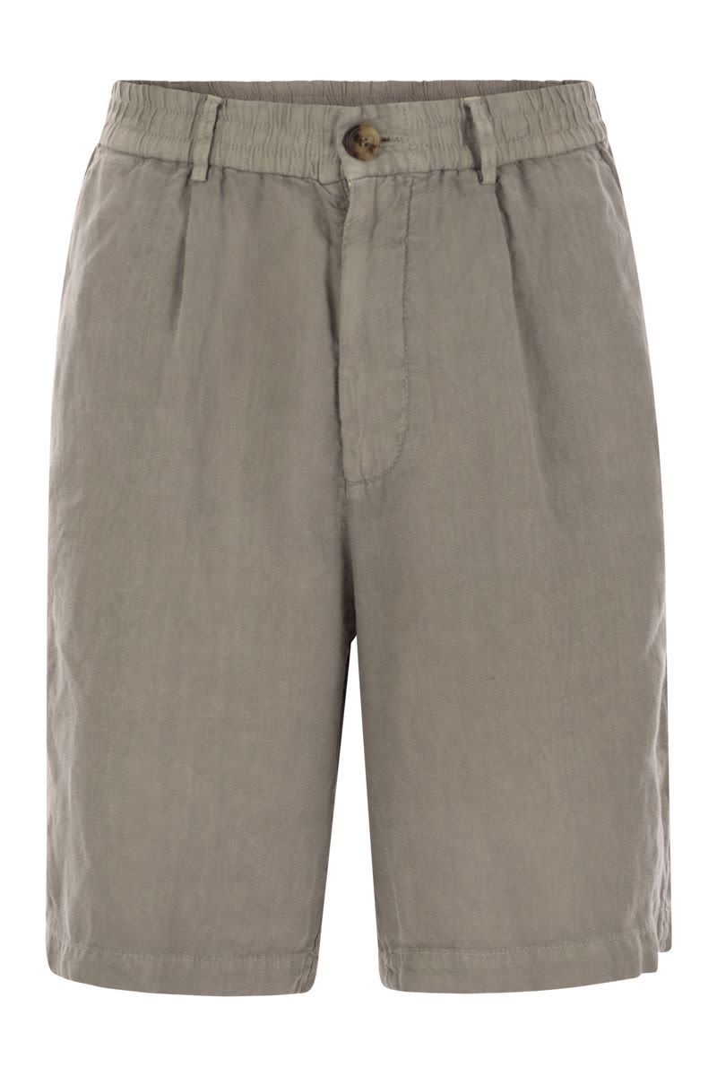Bermuda Shorts In Light Délavé Linen Canvas