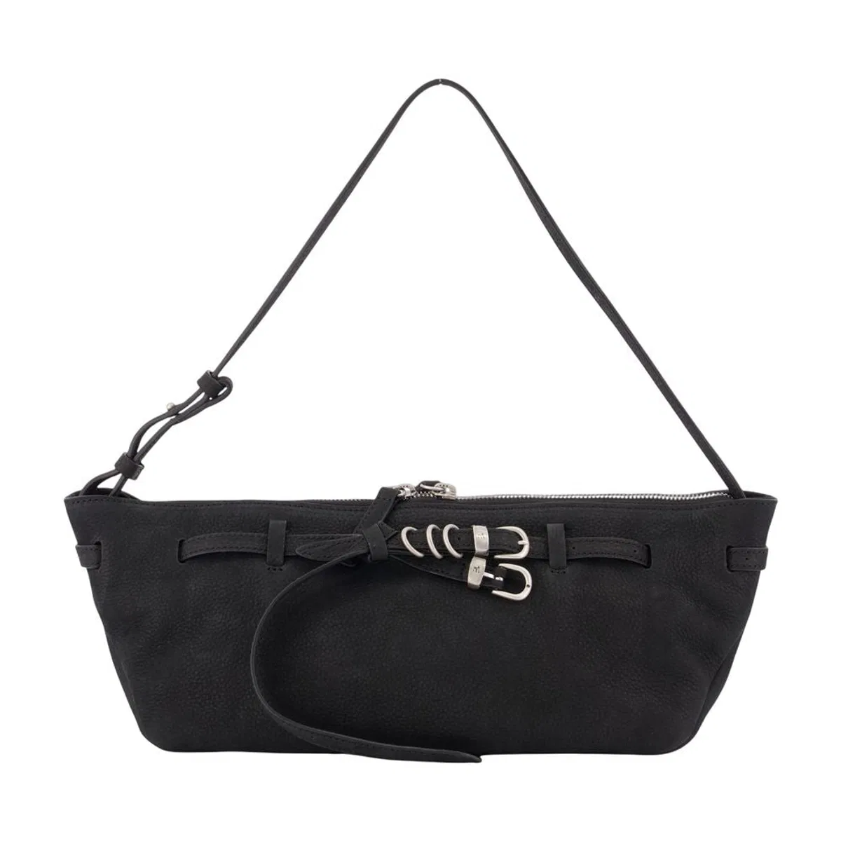 Grandma Used Sling Shoulder Bag - - Leather - Black