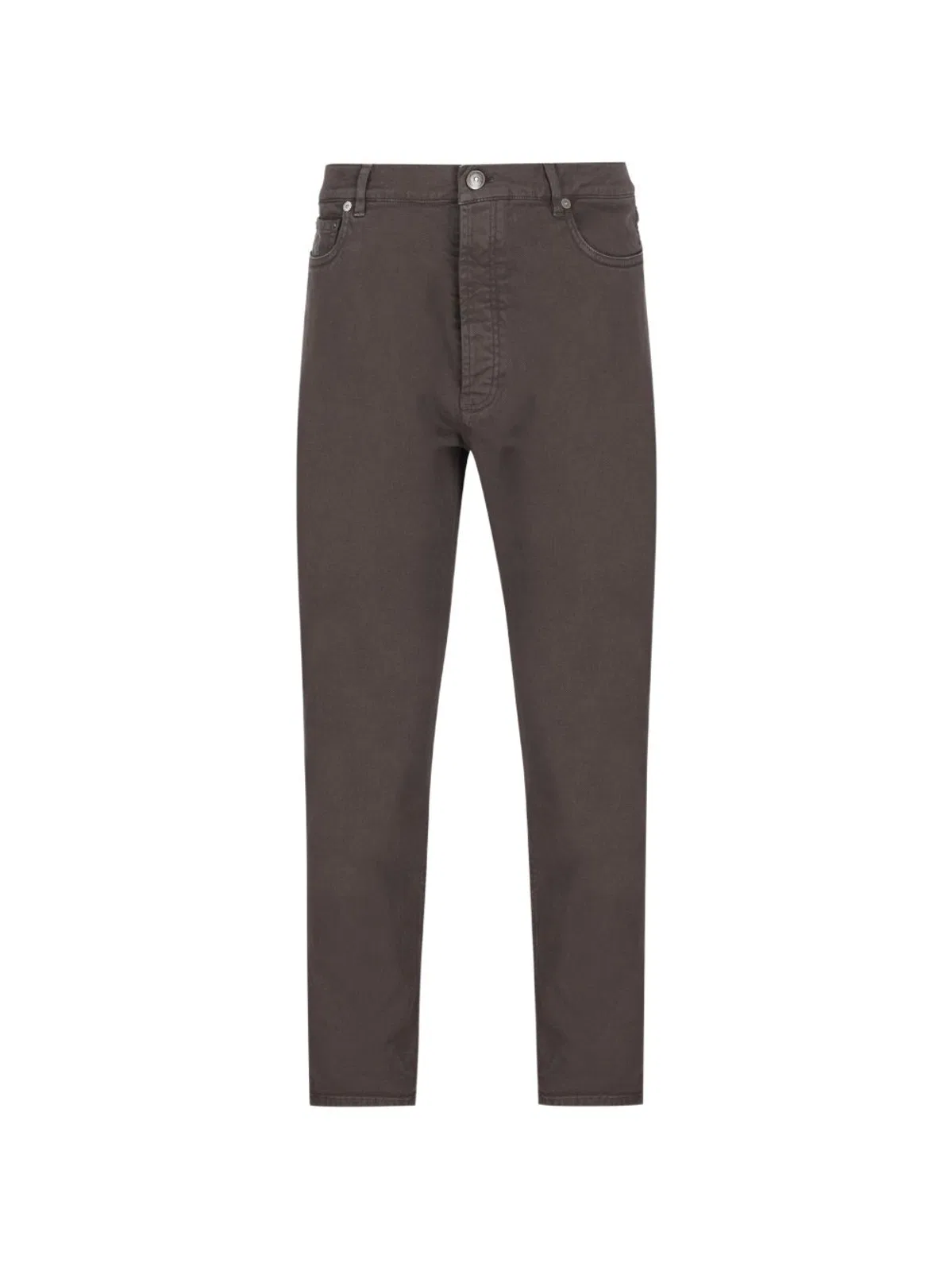 Dark Brown Brunello Cucinelli Mens Garment-Dyed Stretch Cotton Five-Pocket Straight-Leg Denim Jeans