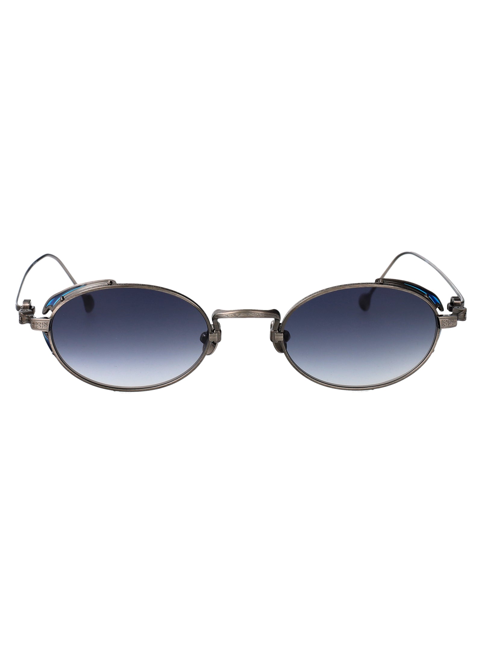 Antique Silver Blue Grey Gradient Metal Sunglasses