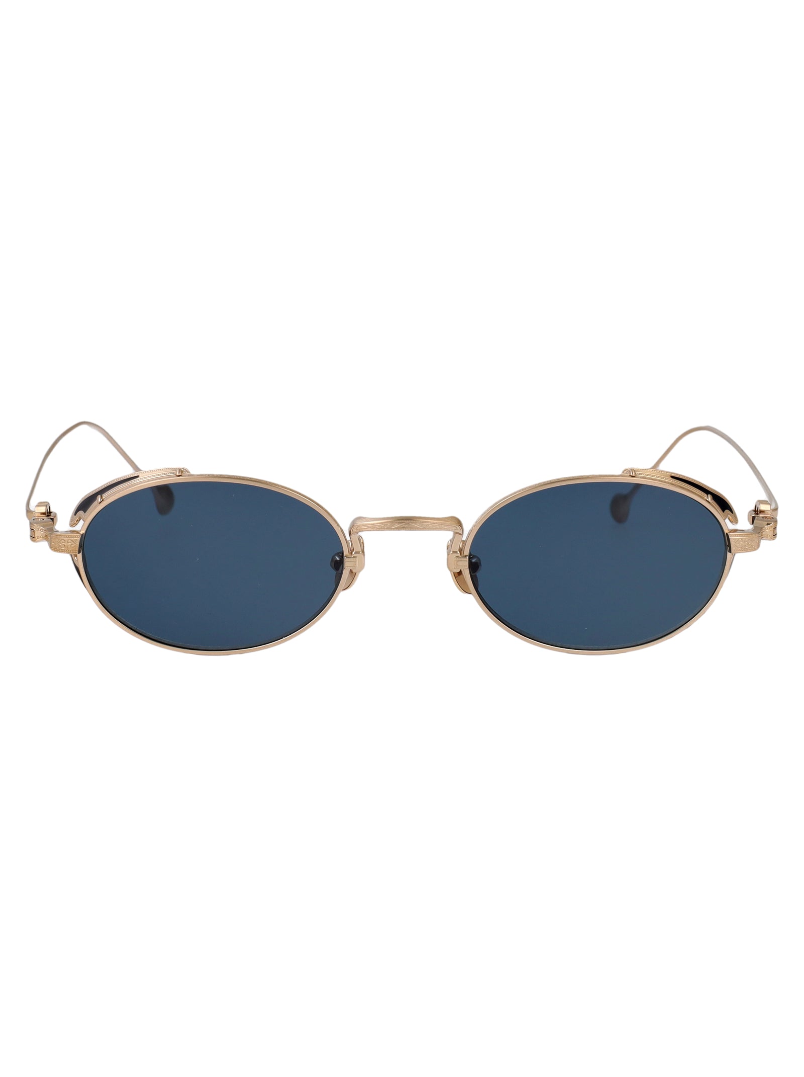 Brushed Gold Blue Grey Solid Metal Sunglasses