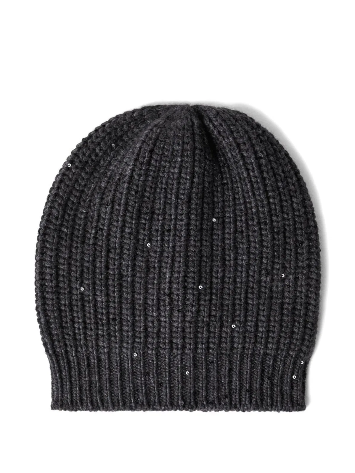 Anthracite Grey Brunello Cucinelli Cashmere-Silk Diamante Knit Beanie Adorned With Subtle All-Over Micro Sequins.