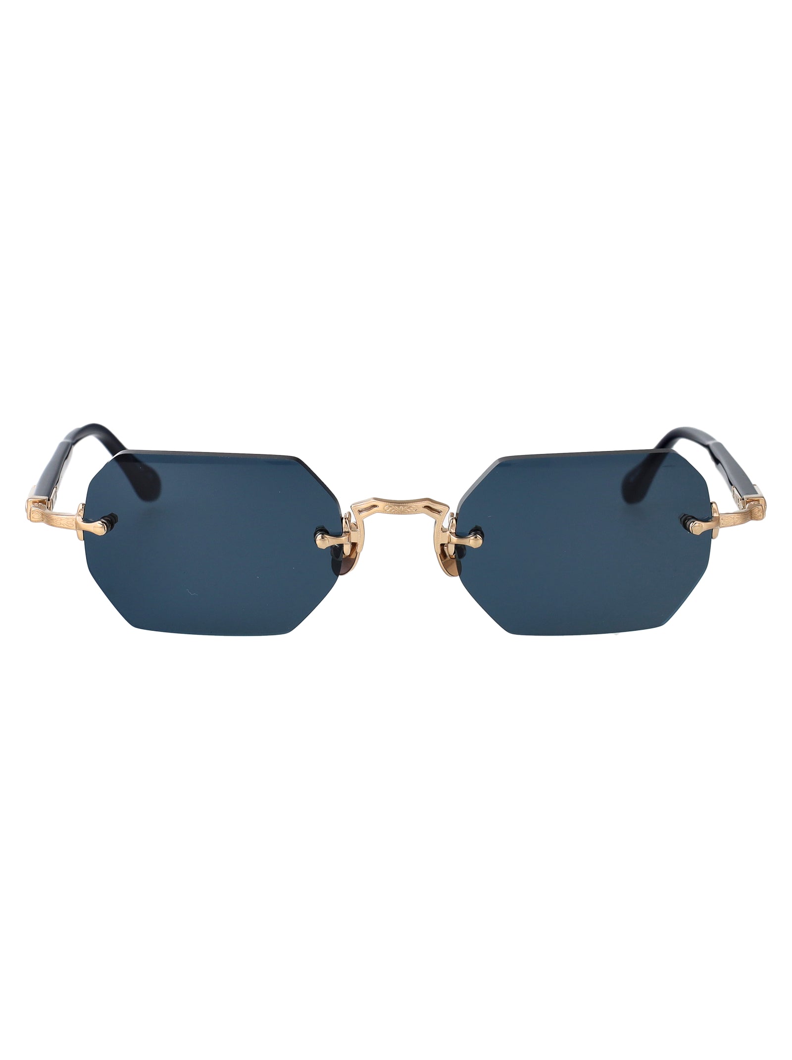 Brushed Gold - Navy Blue Grey Metal Sunglasses