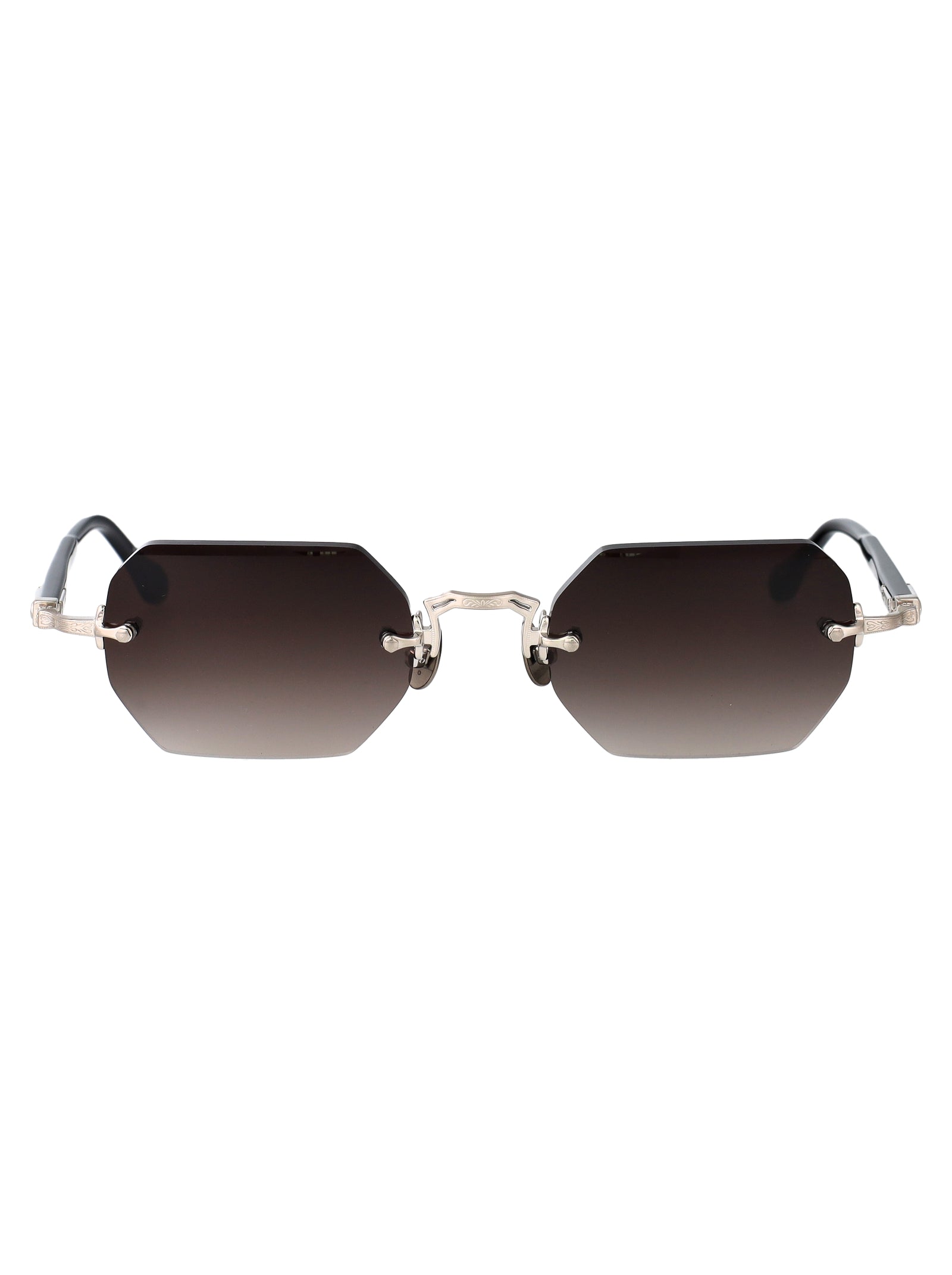 Brushed Silver - Black Grey Gradient Metal Sunglasses