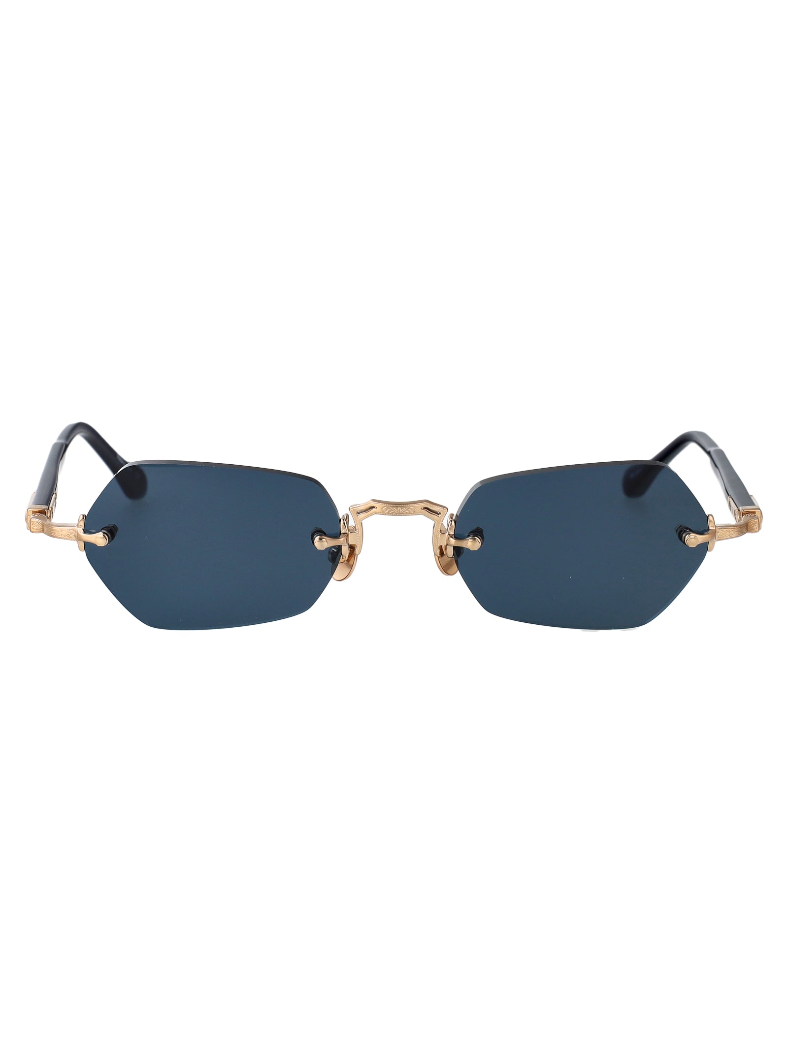 Brushed Gold - Navy Blue Grey Metal Sunglasses