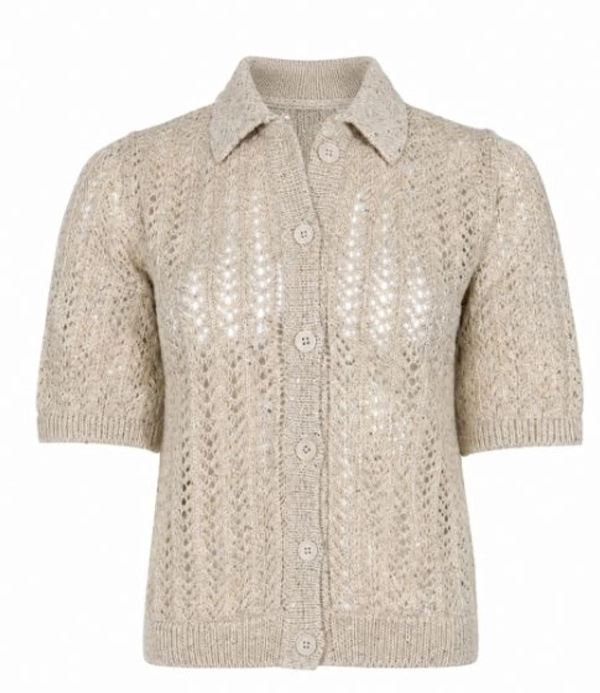 Ivory Beige Open-Knit T-Shirts