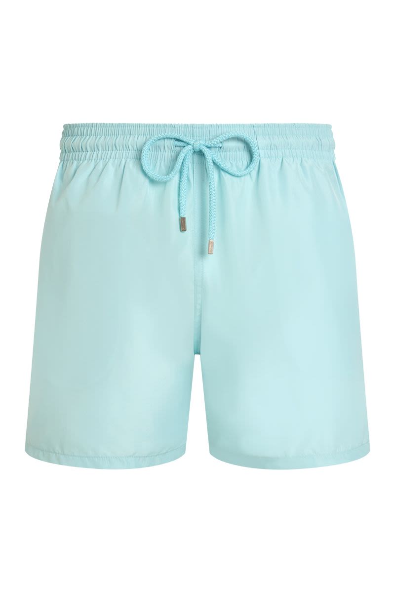 Solid Swim Shorts With Drawstring And Packable Pouch