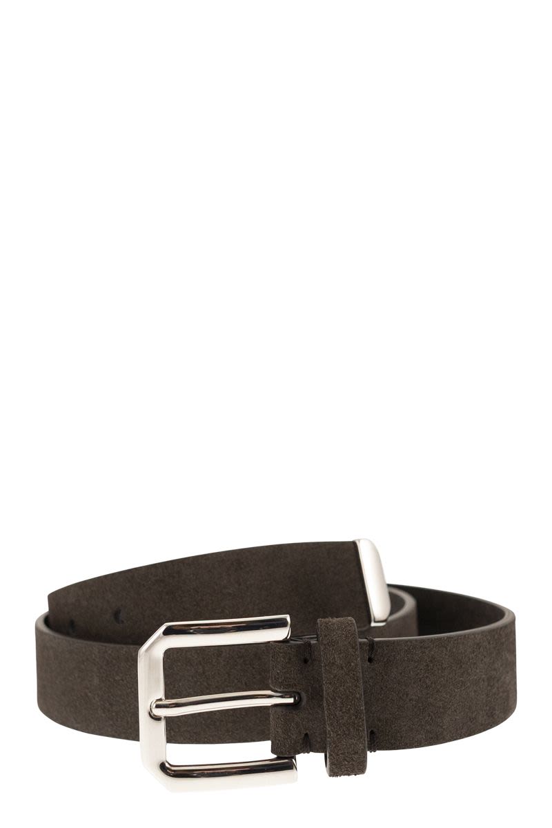 Inverted Leather Belt With Square Buckle And Toecap