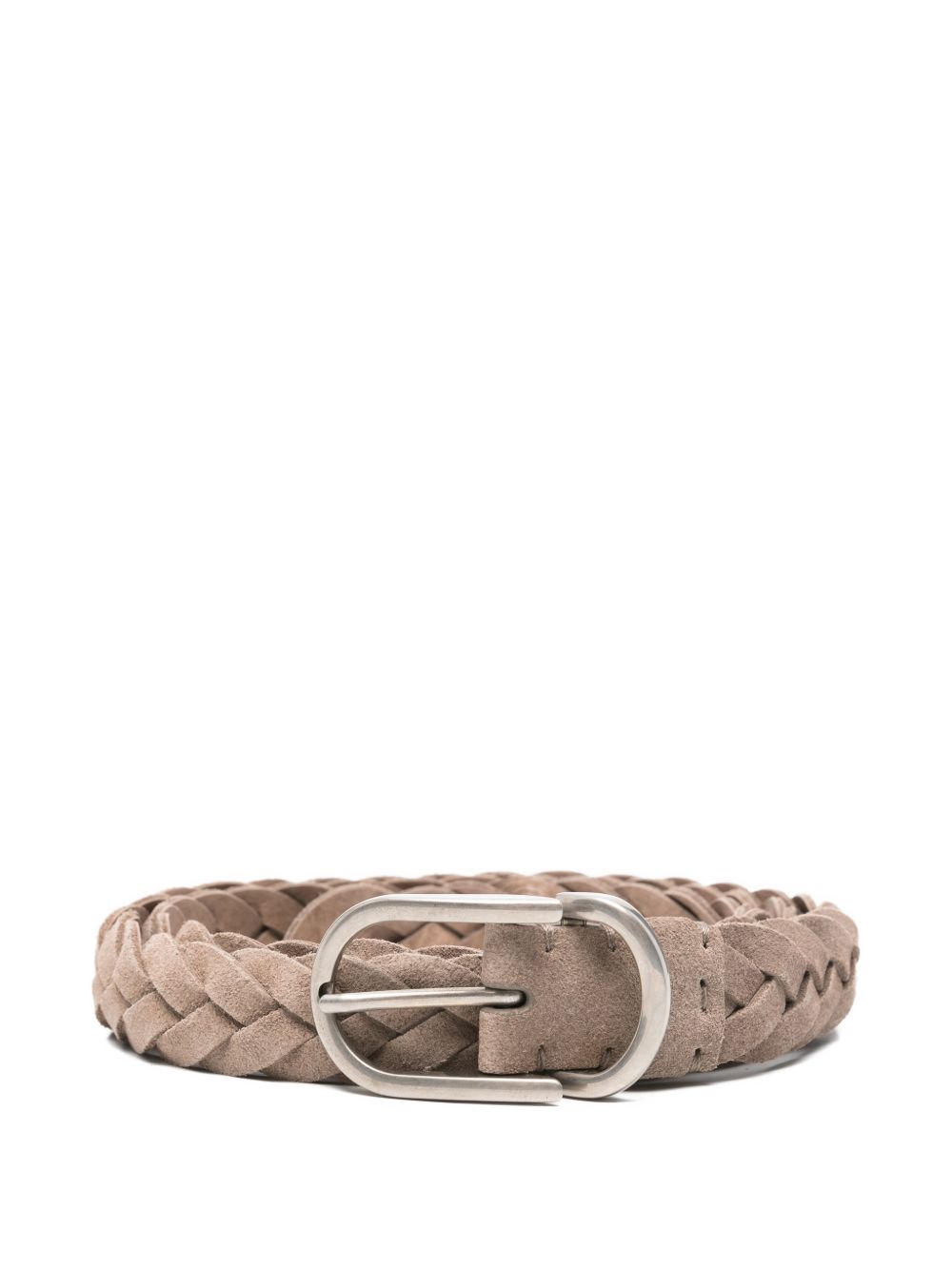 Woven Suede Belt With Rounded Buckle And Metal Loop