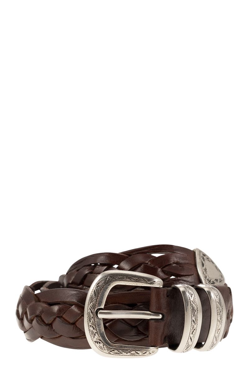 Braided Calfskin Belt With Detailed Buckle And Tip