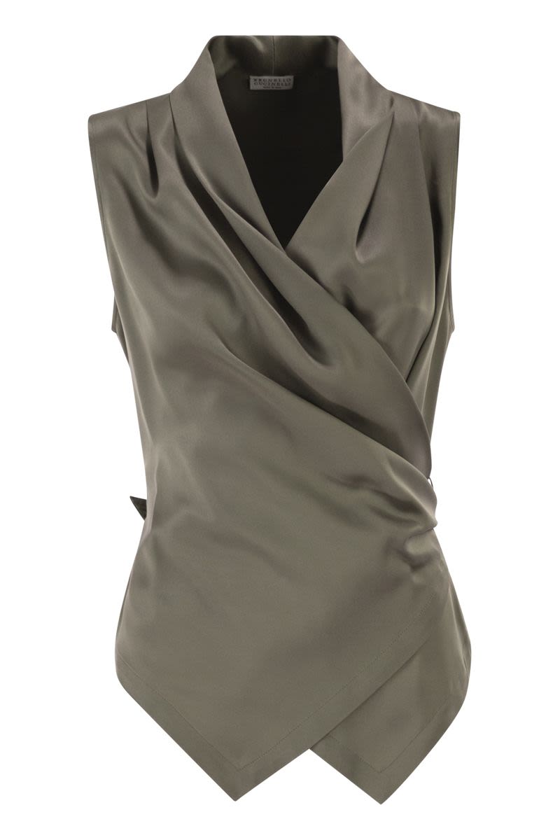 Wrap-Around Sleeveless Top In Fine Silk Satin