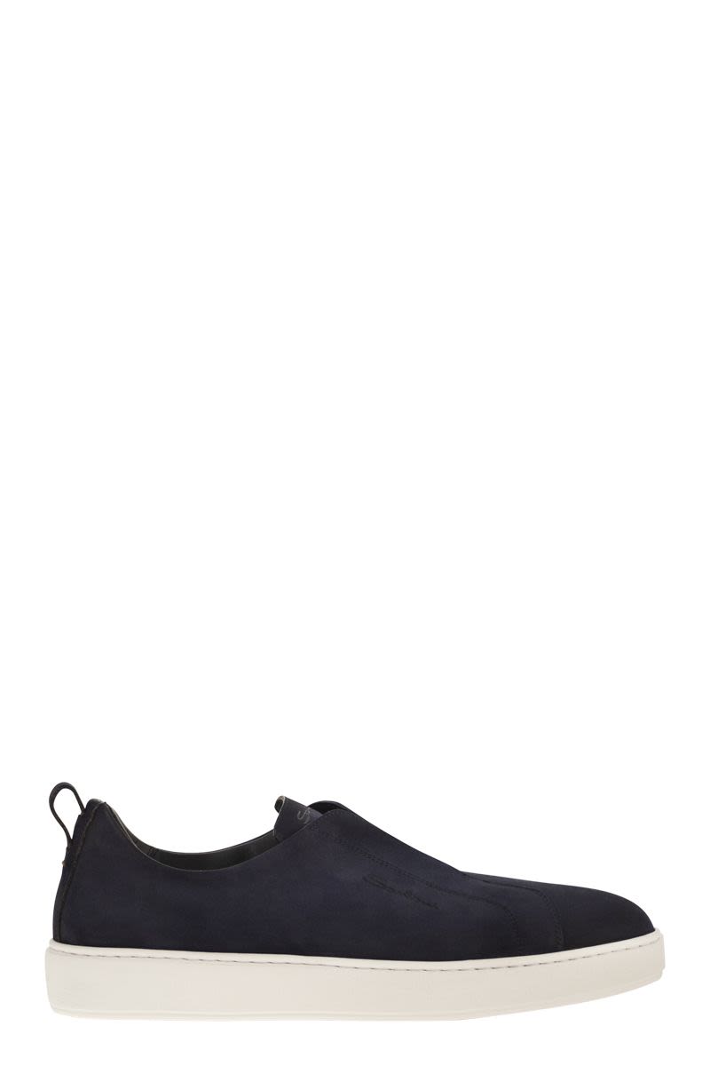 Suede Leather Slip-On Trainers With Rubber Sole