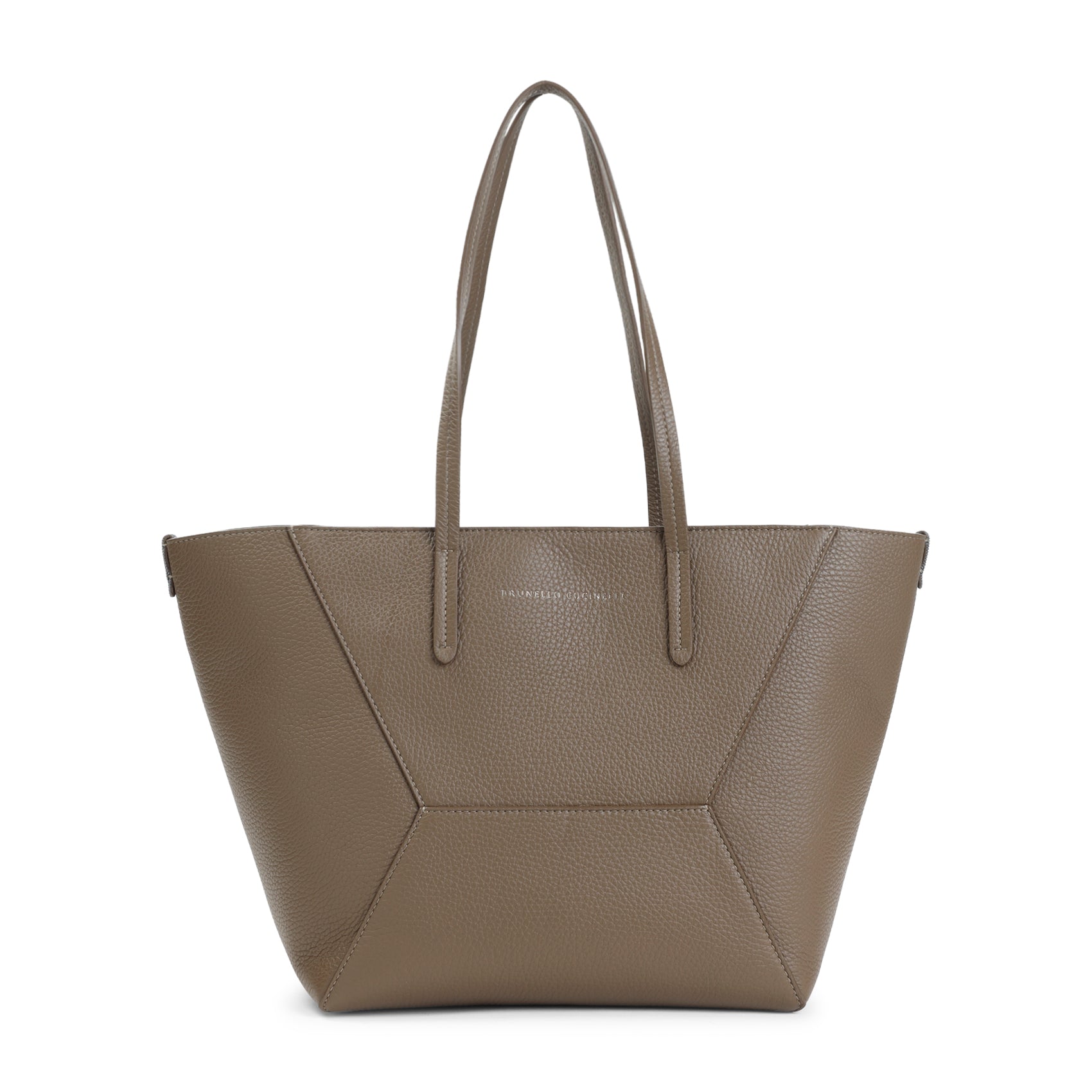 Mud Brown Grained Leather Duo Medium Bag